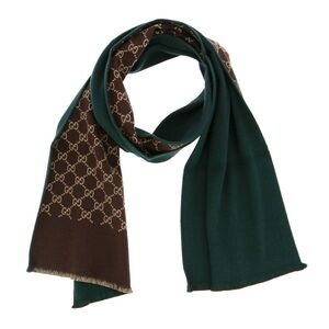 Gucci GG Reversible Wool Scarf in Brown/Green Unisex
